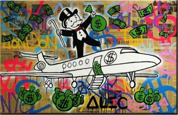 

alec monopoly mr brainwash graffiti art airplane home decor handpainted &hd print oil painting on canvas wall art canvas pictures 200129