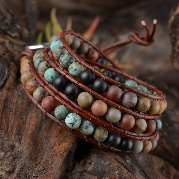 

boho matte beads wrap bracelet for women ethnic natural picasso jasper stone onyx afric turquoise beaded bracelets high end fashion jewelry, Black