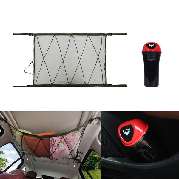 

35\"x25\" car roof ceiling cargo net mesh pouch and mini trash adjustable