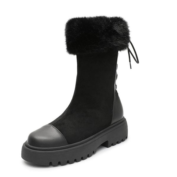 

botas mujer 2019 shoes women snow boots wool and fur brand real leather lady footware snow boots back straps ankle black