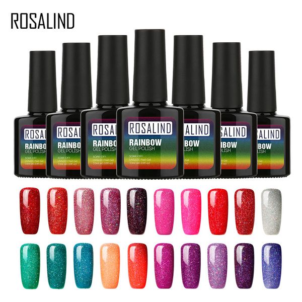 

rosalind 10ml gel nail polish rainbow shimmer r01-29 laser sparkly for nail art manicure long-lasting uv led gel varnish, Red;pink