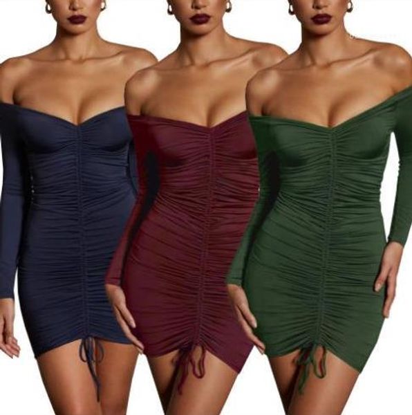 

платья sexy тонкий разрез шеи с длинными рукавами solid color bodycon платья женщин способа партии платья без бретелек конструктора женщины, White;black
