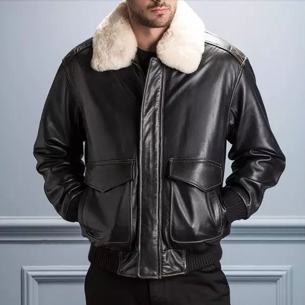 

2019 new winter warm real leather coat men genuine leather coat cotton padded male motorcyle sheepskin jacket plus size, Black