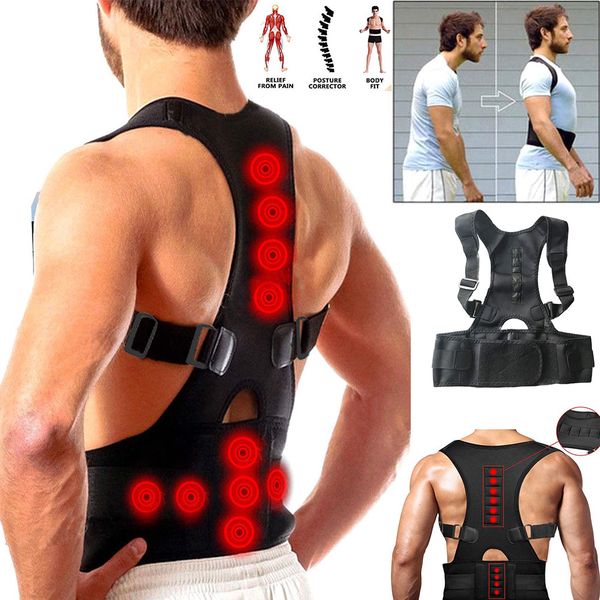

brand new and adjustable posture support brace magnet therapy straps back neck corrector spine support brace, Black;blue
