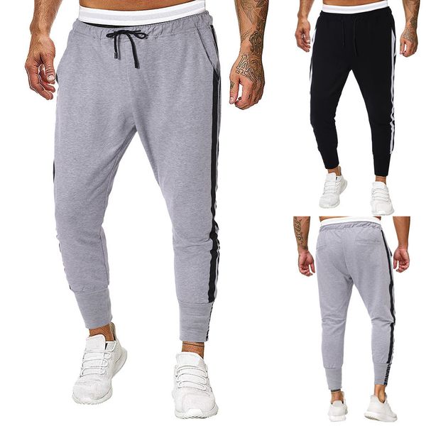 

мужчины бегуны sweatpants мужская joggertrouser мужчины сращивание pure color комбинезоны свободный карманный спорт работа брюки повседневны, Black