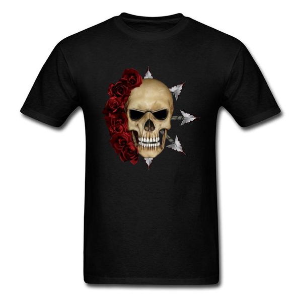 

gothic trend men halloween skull t-shirt lord vintage arrows & rose pattern black t shirt no fade male tees, White;black