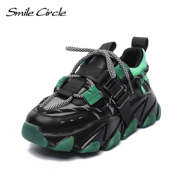 

smile circle women chunky sneaker flat platform shoes breathable mesh fashion thick bottom casual ladies sneaker, Black