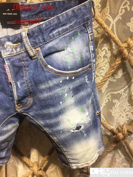 

real picture italy icon men d2 ripped jeans #48791 fashion motorcycle biker short jean casual denim pants streetwear hole style shorts jeans, Blue