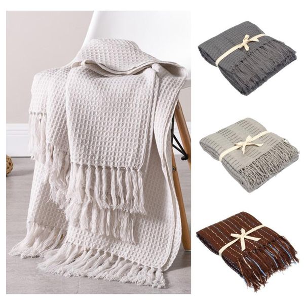 

super soft вязаные бросьте пледы диван-кровать fringe вафельный pattern декоративные комфортная throw одеяло зима теплая покрывало