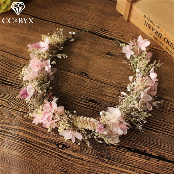 

cc wedding jewelry hairbands tiaras and crowns garland engagement hair accessories for bride sweet yarn flower shape diy mq031, Golden;white