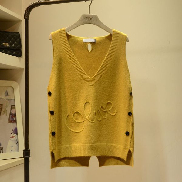 

women's sweaters pullover spring and autumn wild v-neck sweater vest women loose button sleeveless, White;black