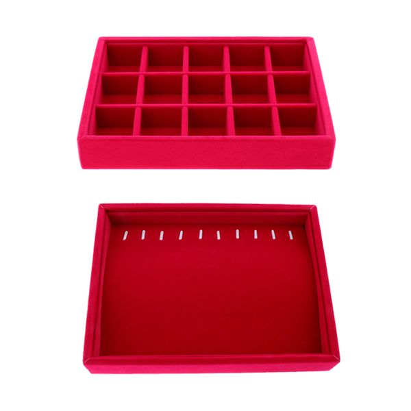 

2 pieces stackable jewelry display tray organizer showcase box, Black;white