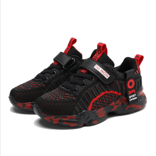 

new children's sports shoes big children's comfortable boys running shoes breathable comfortable girls casual, Black;red