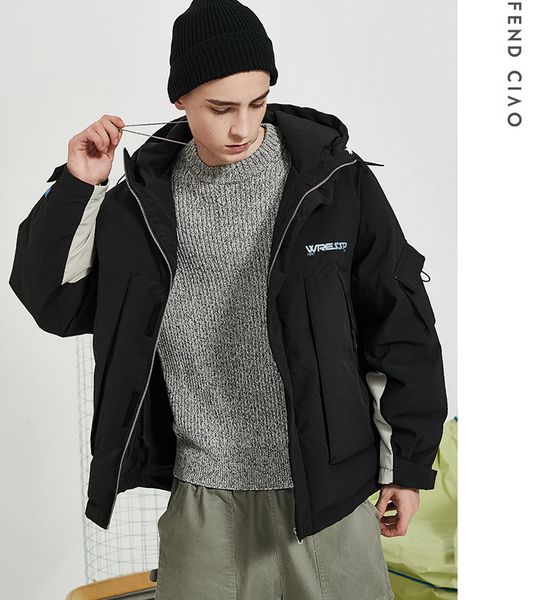 

mens designer down jackets fashion street style boys warm coat luxury womens hooded coats with pockets 2019 winter new 3 colors hophop wear, Black