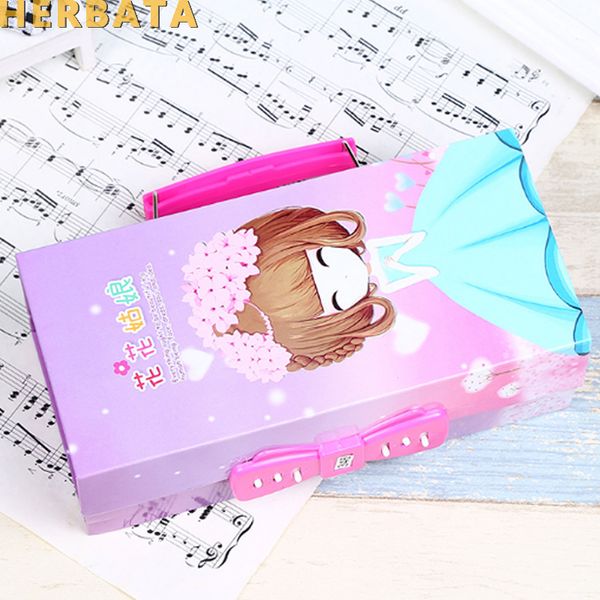 

cartoon cute 3 layers password lock stationery box simple student multi-function paper pencil box lock pencilcase pencil cases