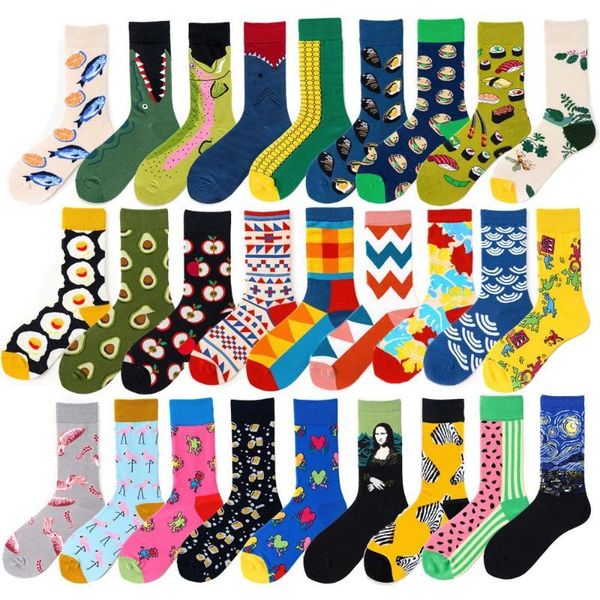 

novelty happy funny men graphic socks combed cotton omelette frog crazy burger salmon corn avocado bird fish sock christmas gift1, Black