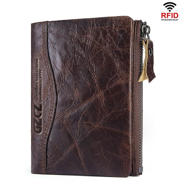 

crazy horse leather man wallet genuine leather short fund defence rfid pirates of the brush both zipper for men high-quality european style, Red;black
