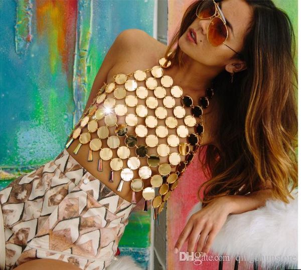 

metal tassel chain acrylic crystal women tank camis halter party camis vest nightclub deep v crop for ladies, Black;white