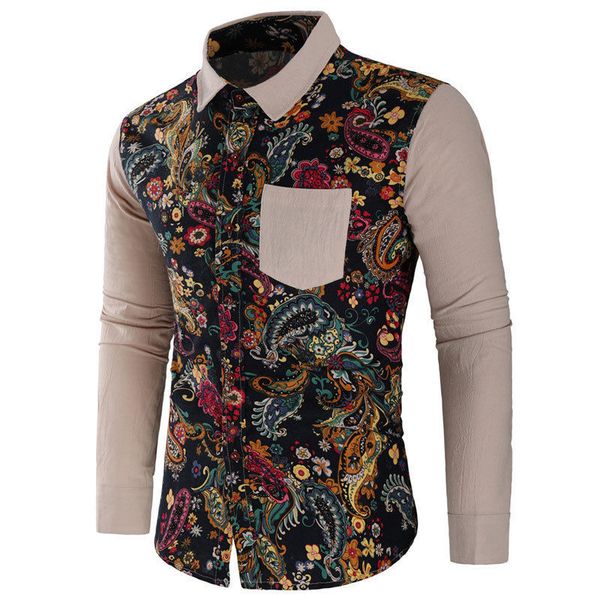 

men stylish shirts casual formal slim fit long sleeve luxury tee shirt vintage floral shirts, White;black