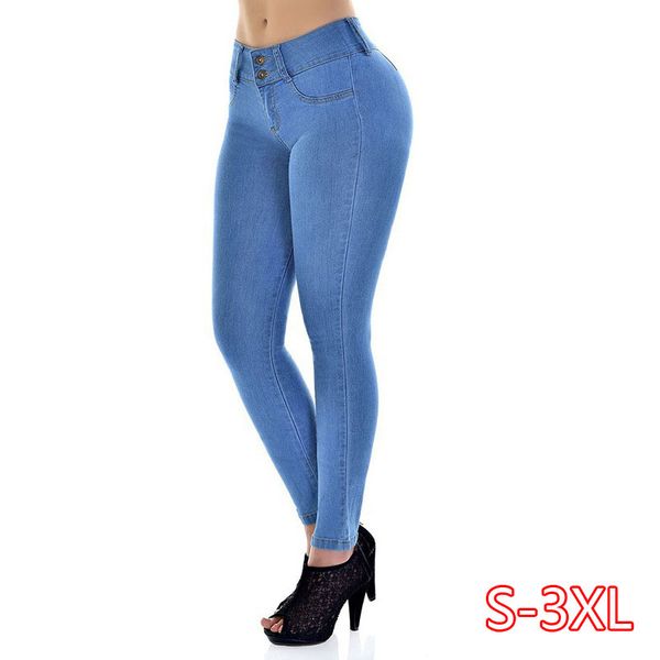 

весенние джинсы для женщин тонкий тощий bodycon denim jean pantalon femme карандаш брюки плюс размер s-xxl, Blue