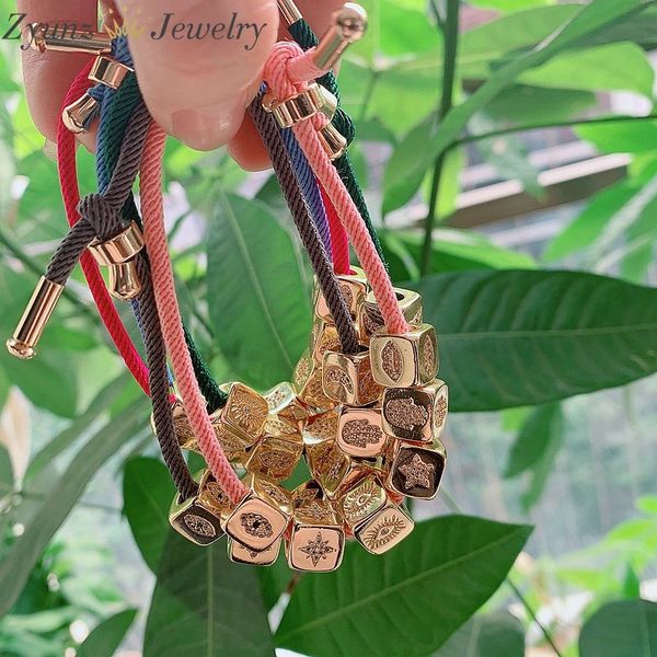 

5pcs, cz micro pave star moon lip eye hamsa hand cube square beads cord thread string rope bracelets gold color women jewelry, Golden;silver