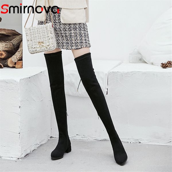 

smirnova 2020 winter autumn new arrival women over the knee boots round toe party shoes flock boots for woman ladies, Black