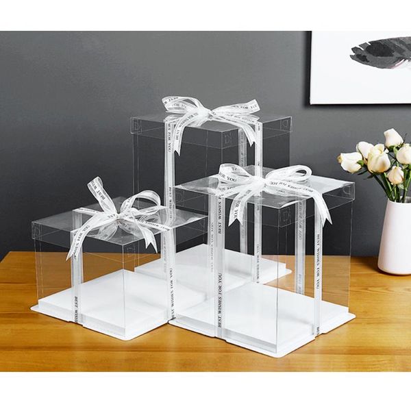 

5pcs 8 inch transparent birthday cake box plastic cake packaging boxes organizer case for home dessert shop