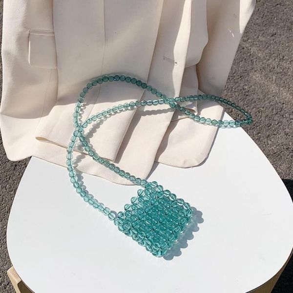 

transparent beaded mini crossbody bag 2020 summer fashion new women's designer handbag weave shoulder messenger bag