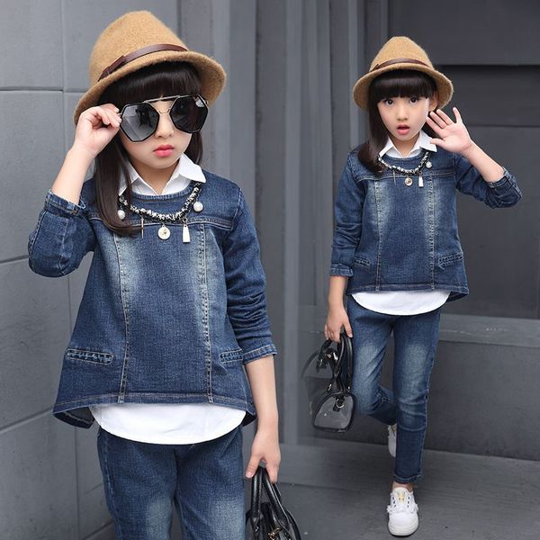 

children's clothes 2019 autumn style infant baby kids clothing sets boys and girls cotton long sleeve 3pieces jackets denim suit t20041, White