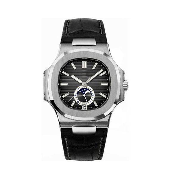 

Top Luxury Мужские часы PP Nautilus 5726A серии 40MM Moon Phase циферблат сапфировое стекло Автоматическая Кожаный ремешок Мужчины Дизайнерская спортивные часы
