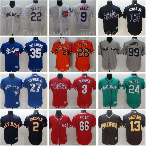 

christian yelich jersey cody bellinger javier baez aaron judge vladimir guerrero bryce harper ken griffey ronald acuna jr jacob degrom men, Blue;black