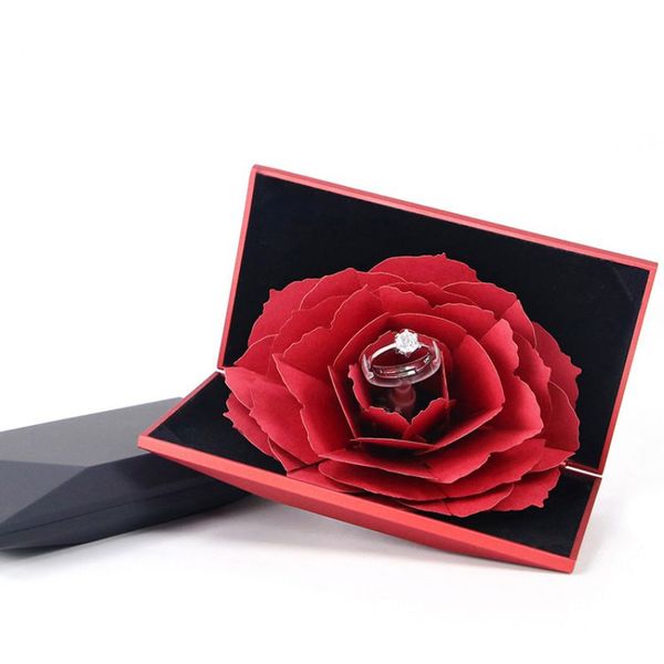 

3d vintage elegant rings box wedding engagement ring rose flower gift boxes for jewelry display storage holder