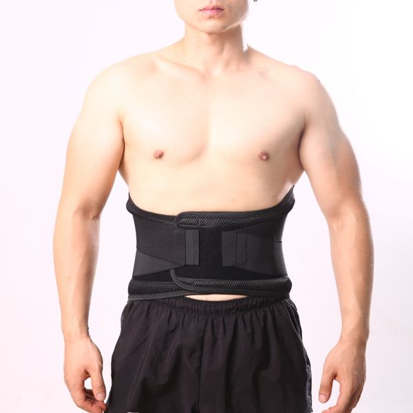 

adjustable support sport accessories back support brace belt lumbar lower waist double adjust back pain relief men 4 steel plate, Black;gray