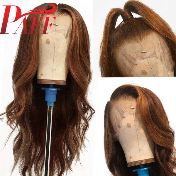 

paff long wig 360 lace frontal wig brown color lace front human hair wigs with baby hair brazilian remy for women, Black;brown