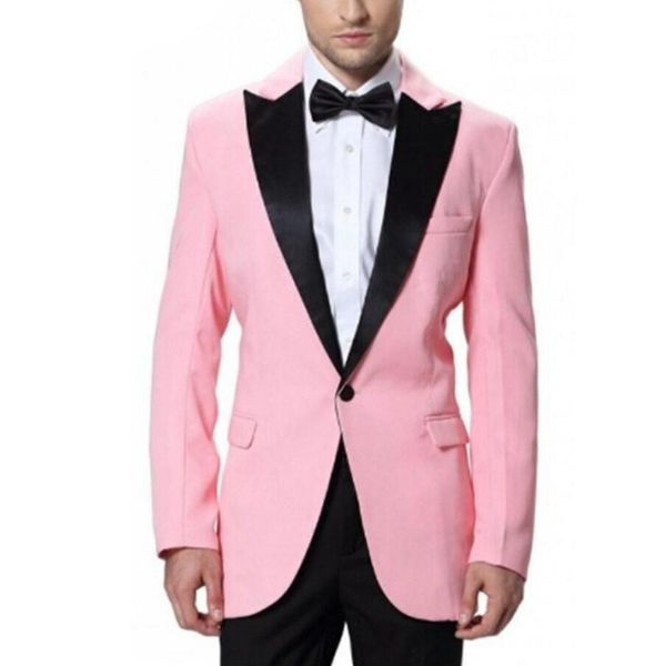 

pink goorm wedding mens suits with black peaked lapel one button 2 piece slim fit prom men suits wedding tuxedos (jacket + pants +bow), Black;gray