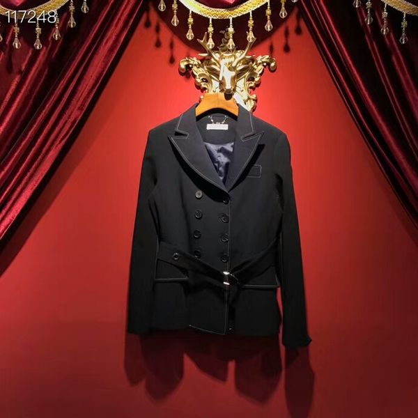 

2019 fashion women blazer solid double breasted suit female mujer coat belt regular casual jacket, White;black
