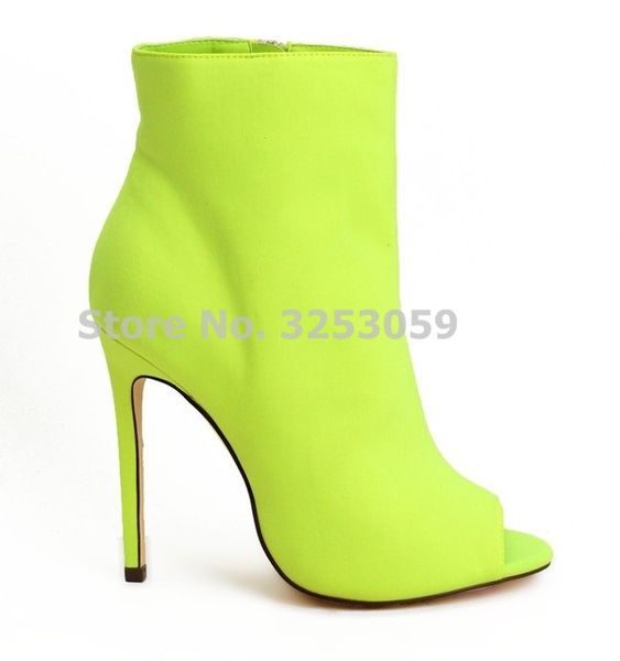 

almudena women peep toe ankle stiletto heel booties neon yellow red fuchsia black suede ankle boots gladiator dress shoes pumps