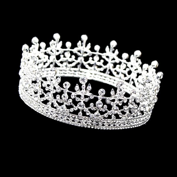 

vintage silver crystal full round king queen tiara circle imperial medieval wedding crown bridal hair jewelry for women, Golden;white