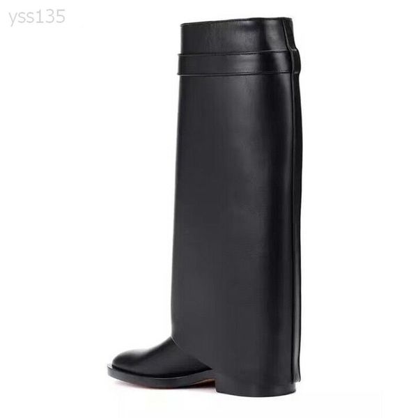 

long boots 100% cowhide high heel boots luxury woman high shoes waterproof wild ladies shoes handsome casual bare boots large size 35-42, Black
