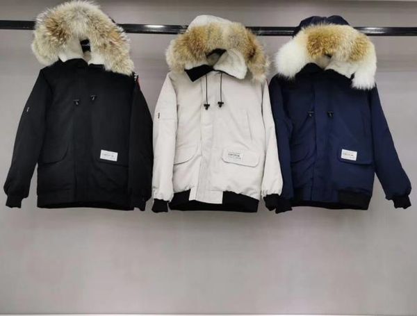 

canada goosedown mens flight jacket new style owl logo down jacket oversized fur collar round letter epaulets mens womens winter coats, Black