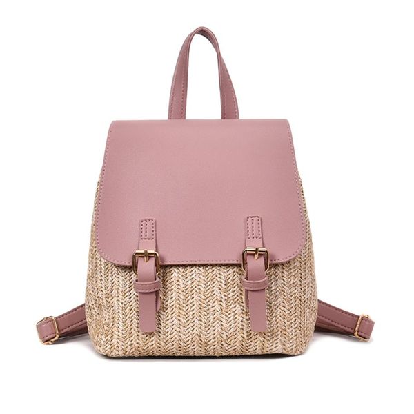 

colorblock summer straw women backpack school backpack beach bag