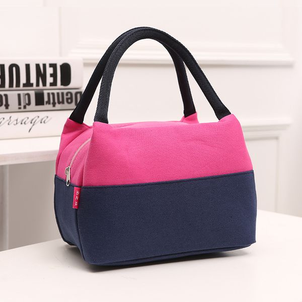 

2019 new fashion women lunch bag portable insulated canvas lunch box, Blue;pink