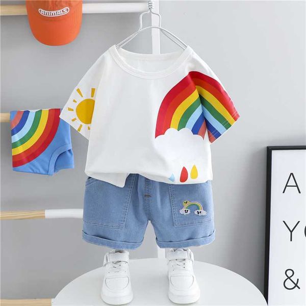 

2020 summer baby boys girls clothing sets toddler infant short sleeve rainbow t shirt shorts children kids clothing, White