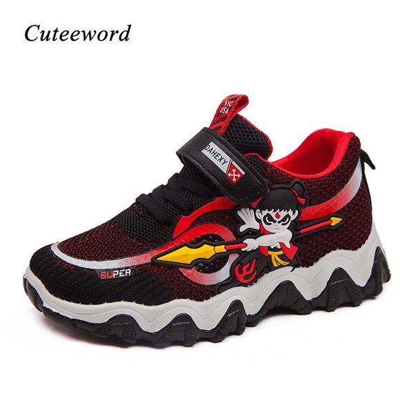 

kids sneakers boys running shoes 2020 new casual girls shoes cartoon print comfortable breathable mesh children's sports, Black;red