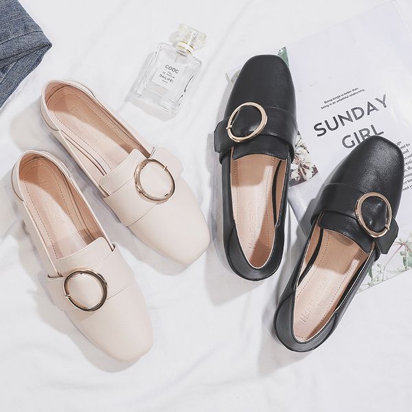 

shallow mouth big size shoes woman british style dress flats women loafers ladies casual female sneakers all-match square toe, Black