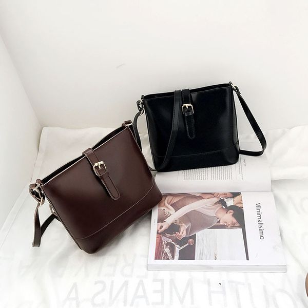 

ladies handbag 2020 new korean fashion retro pu atmosphere bucket bag casual shoulder messenger bag