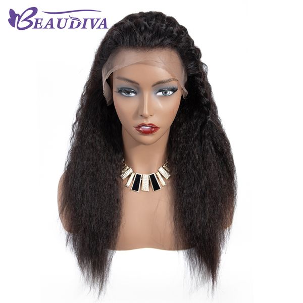 

kinky straight 360 lace frontal wig pre plucked with baby hair malaysian yaki lace human hair wigs beaudiva, Black;brown