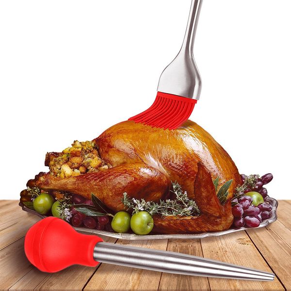 

kitchen accessories 4pcs turkey baster silicone turkey seasoning pump drip oil seasoning tube with barbecue tool