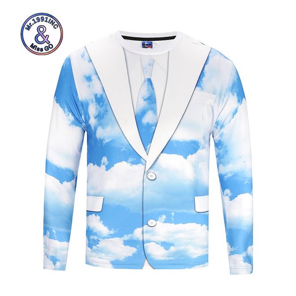 

мужская дизайнерская 3d поддельная двухсекционная цифровая печать костюм с длинным рукавом футболка yuantong пуловер эластичный творческий д, White;black