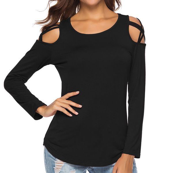

for womens and blouses 2018 gothic cold shoulder long sleeve tee shirts tunic cross ladies clothes, White